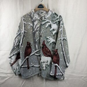 Sugar Street Weavers Jacket Womens XL Gray Cardinal Winter Tapestry Button Front